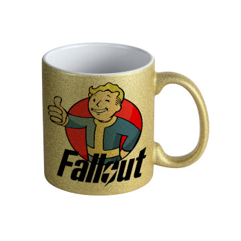 Fallout Vault Boy, Κούπα Χρυσή Glitter που γυαλίζει, κεραμική, 330ml