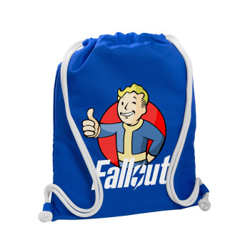 Fallout Vault Boy, Τσάντα πλάτης πουγκί GYMBAG Μπλε, με τσέπη (40x48cm) & χονδρά κορδόνια