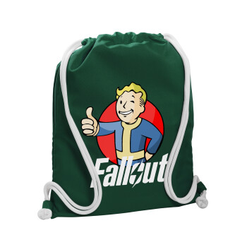 Fallout Vault Boy, Backpack pouch GYMBAG BOTTLE GREEN, with pocket (40x48cm) & thick white cords