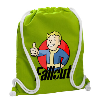 Fallout Vault Boy, Τσάντα πλάτης πουγκί GYMBAG LIME GREEN, με τσέπη (40x48cm) & χονδρά κορδόνια