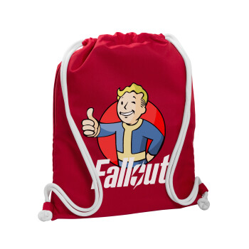 Fallout Vault Boy, Τσάντα πλάτης πουγκί GYMBAG Κόκκινη, με τσέπη (40x48cm) & χονδρά κορδόνια