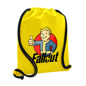 Fallout Vault Boy, Τσάντα πλάτης πουγκί GYMBAG Κίτρινη, με τσέπη (40x48cm) & χονδρά κορδόνια