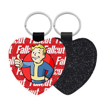 Fallout Vault Boy, Μπρελόκ PU δερμάτινο glitter καρδιά ΜΑΥΡΟ