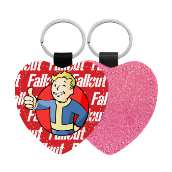 Fallout Vault Boy, Μπρελόκ PU δερμάτινο glitter καρδιά ΡΟΖ