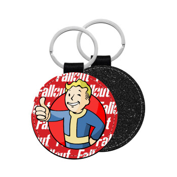 Fallout Vault Boy, Μπρελόκ Δερματίνη, στρογγυλό ΜΑΥΡΟ (5cm)