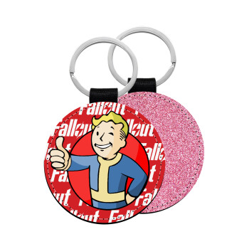 Fallout Vault Boy, Μπρελόκ Δερματίνη, στρογγυλό ΡΟΖ (5cm)