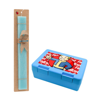 Fallout Vault Boy, Easter Set, children's snack container BLUE & Easter aromatic flat candle (30cm) (TURQUOISE)