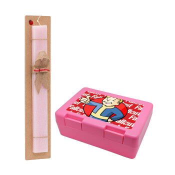 Fallout Vault Boy, Easter Set, children's snack container PINK & scented flat Easter candle (30cm) (PINK)