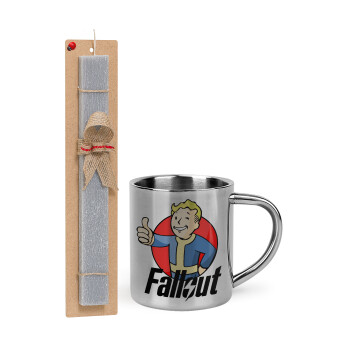 Fallout Vault Boy, Easter Set, metallic thermal cup (300ml) & Easter aromatic flat candle (30cm) (GRAY)