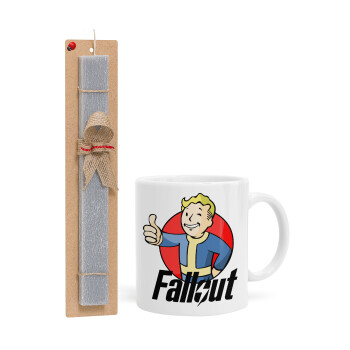 Fallout Vault Boy, Πασχαλινό Σετ, Κούπα κεραμική (330ml) & πασχαλινή λαμπάδα αρωματική πλακέ (30cm) (ΓΚΡΙ)