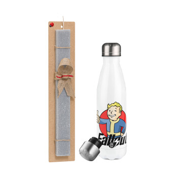 Fallout Vault Boy, Easter candle, metallic white thermos bottle (500ml) & aromatic flat candle (30cm) (GRAY)