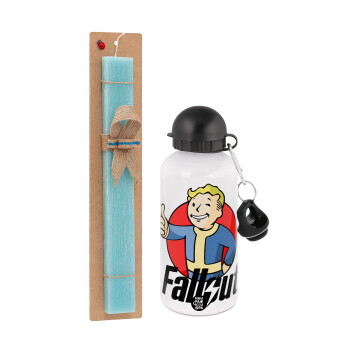 Fallout Vault Boy, Easter Set, metallic aluminum water bottle (500ml) & scented flat candle (30cm) (TURQUOISE)