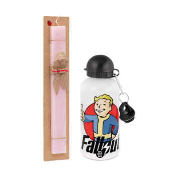 Fallout Vault Boy, Easter Set, metallic aluminum bottle (500ml) & aromatic flat Easter candle (30cm) (PINK)