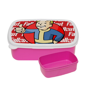 Fallout Vault Boy, ΡΟΖ παιδικό δοχείο φαγητού (lunchbox) πλαστικό (BPA-FREE) Lunch Βox M18 x Π13 x Υ6cm