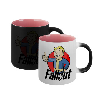 Fallout Vault Boy, Κούπα Μαγική εσωτερικό ΡΟΖ, κεραμική 330ml που αλλάζει χρώμα με το ζεστό ρόφημα