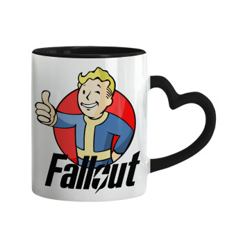 Fallout Vault Boy, Mug heart black handle, ceramic, 330ml