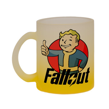 Fallout Vault Boy, Κούπα γυάλινη δίχρωμη με βάση το κίτρινο ματ, 330ml