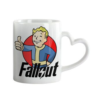 Fallout Vault Boy, Κούπα καρδιά χερούλι λευκή, κεραμική, 330ml