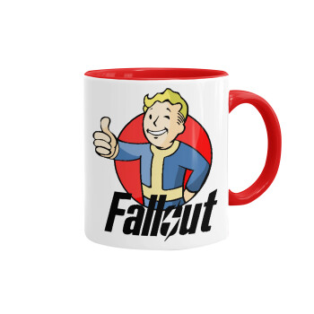 Fallout Vault Boy, Κούπα χρωματιστή κόκκινη, κεραμική, 330ml