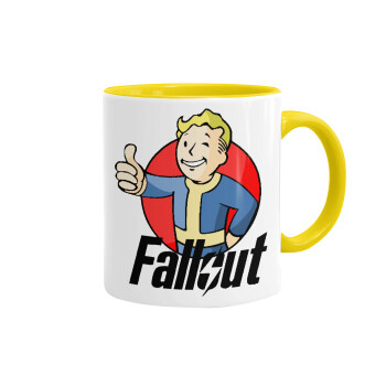 Fallout Vault Boy, Κούπα χρωματιστή κίτρινη, κεραμική, 330ml