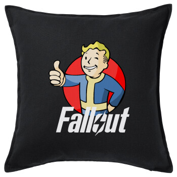 Fallout Vault Boy, Μαξιλάρι καναπέ Μαύρο 100% βαμβάκι, περιέχεται το γέμισμα (50x50cm)