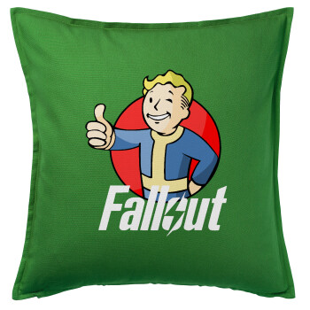 Fallout Vault Boy, Μαξιλάρι καναπέ Πράσινο 100% βαμβάκι, περιέχεται το γέμισμα (50x50cm)