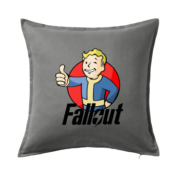 Fallout Vault Boy, Μαξιλάρι καναπέ Γκρι 100% βαμβάκι, περιέχεται το γέμισμα (50x50cm)