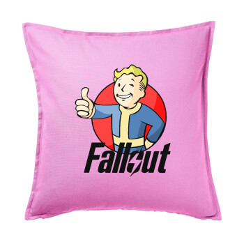 Fallout Vault Boy, Μαξιλάρι καναπέ ΡΟΖ 100% βαμβάκι, περιέχεται το γέμισμα (50x50cm)