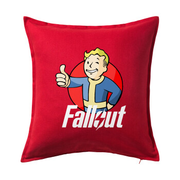 Fallout Vault Boy, Μαξιλάρι καναπέ Κόκκινο 100% βαμβάκι, περιέχεται το γέμισμα (50x50cm)