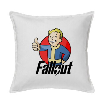 Fallout Vault Boy, Μαξιλάρι καναπέ ΛΕΥΚΟ 100% βαμβάκι, περιέχεται το γέμισμα (50x50cm)