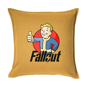 Fallout Vault Boy, Μαξιλάρι καναπέ Κίτρινο 100% βαμβάκι, περιέχεται το γέμισμα (50x50cm)