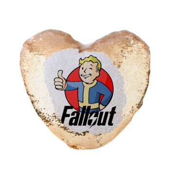 Fallout Vault Boy, Μαξιλάρι καναπέ καρδιά Μαγικό Χρυσό με πούλιες 40x40cm περιέχεται το  γέμισμα