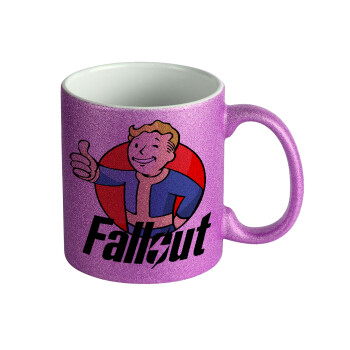 Fallout Vault Boy, Κούπα Μωβ Glitter που γυαλίζει, κεραμική, 330ml