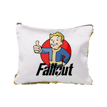 Fallout Vault Boy, Sequin Gold Pouch Cosmetic Bag