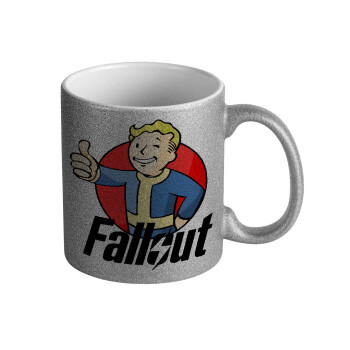 Fallout Vault Boy, Κούπα Ασημένια Glitter που γυαλίζει, κεραμική, 330ml