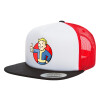 Adult Foam Flat Snapback with Mesh Black-White-Red (POLYESTER, ADULT, UNISEX, ONE SIZE)