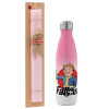 Easter Set, Metallic pink/white (Stainless steel) thermos, double-walled, 500ml & aromatic flat Easter candle (30cm) (PINK)