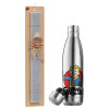 Easter Set, metallic stainless thermos flask (500ml) & scented flat Easter candle (30cm) (GRAY)