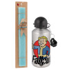 Easter Set, metallic silver aluminum water bottle (500ml) & scented flat Easter candle (30cm) (TURQUOISE)