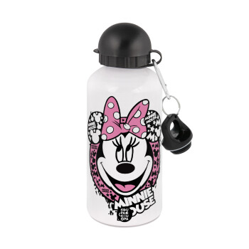 Minnie mouse, Metal water bottle, White, aluminum 500ml