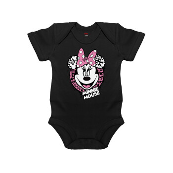 Minnie mouse, Βρεφικό φορμάκι μωρού, 0-18 μηνών, ΜΑΥΡΟ, 100% Organic Cotton, κοντομάνικο