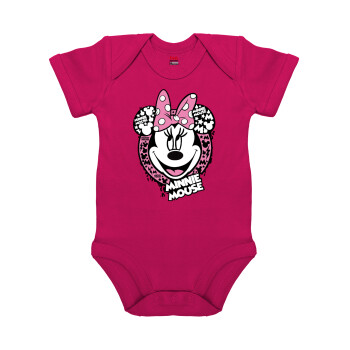 Minnie mouse, Βρεφικό φορμάκι μωρού, 0-18 μηνών, ΡΟΖ, 100% Organic Cotton, κοντομάνικο