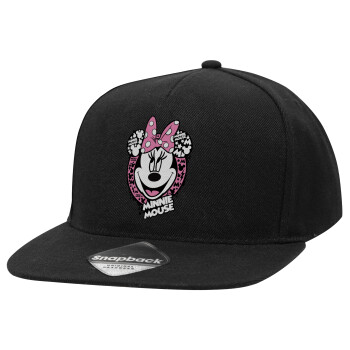 Minnie mouse, Adult Flat Snapback Hat Black, (100% COTTON TWILL, ADULT, UNISEX, ONE SIZE)