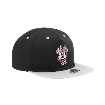 Minnie mouse, Adult Flat Snapback Hat Black/Grey, (100% COTTON TWILL, ADULT, UNISEX, ONE SIZE)