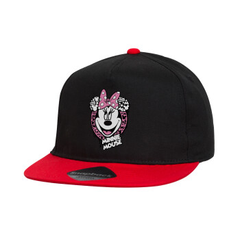 Minnie mouse, Children's Flat Snapback Hat, Black/Red (100% COTTON, CHILDREN'S, UNISEX, ONE SIZE)