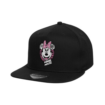 Minnie mouse, Καπέλο παιδικό Flat Snapback, Μαύρο (100% ΒΑΜΒΑΚΕΡΟ, ΠΑΙΔΙΚΟ, UNISEX, ONE SIZE)