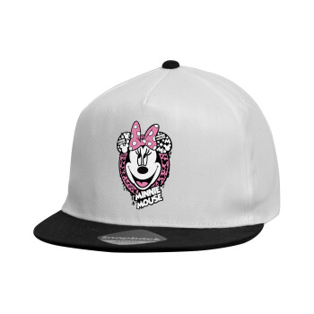 Minnie mouse, Child's Flat Snapback Hat, White (100% COTTON, CHILDREN'S, UNISEX, ONE SIZE)