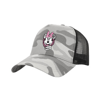 Minnie mouse, Adult Structured Trucker Hat, with Mesh, (Camouflage) Army Camo (100% COTTON, ADULT, UNISEX, ONE SIZE)