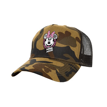 Minnie mouse, Adult Structured Trucker Hat, with Mesh, (Camouflage) Army (100% COTTON, ADULT, UNISEX, ONE SIZE)