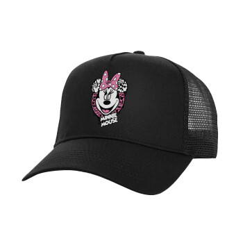 Minnie mouse, Structured Trucker Adult Hat, with Mesh, Black (100% COTTON, ADULT, UNISEX, ONE SIZE)